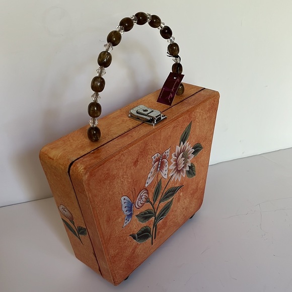 RARE WOODEN BAG Hand Painting By Michel René Artist. Authentic Vintage - Picture 10 of 11